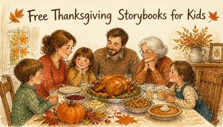 free thanksgiving storybooks for kids — family gathering illustration