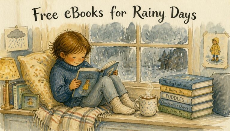 free ebooks for rainy days—child reading by the window illustration