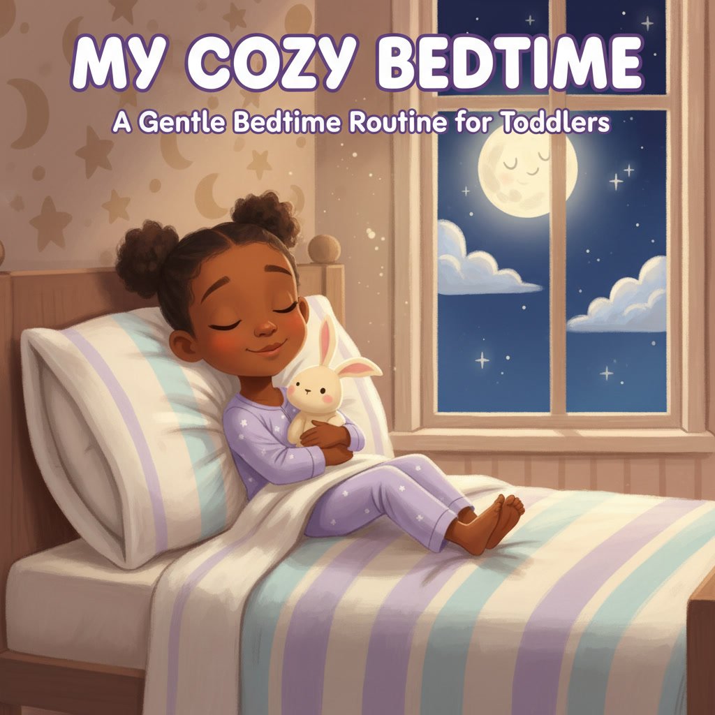 bedtime book for toddlers - My Cozy Bedtime cover featuring Nia and her stuffed bunny Clover