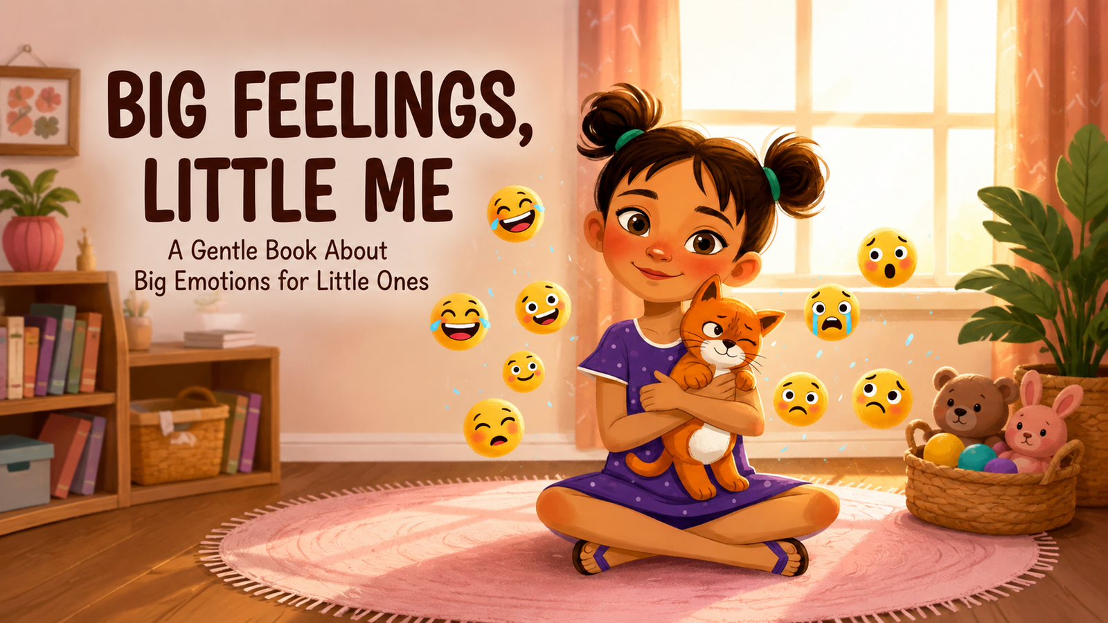 feelings book for toddlers - Big Feelings Little Me cover featuring Zara and her stuffed cat Whiskers