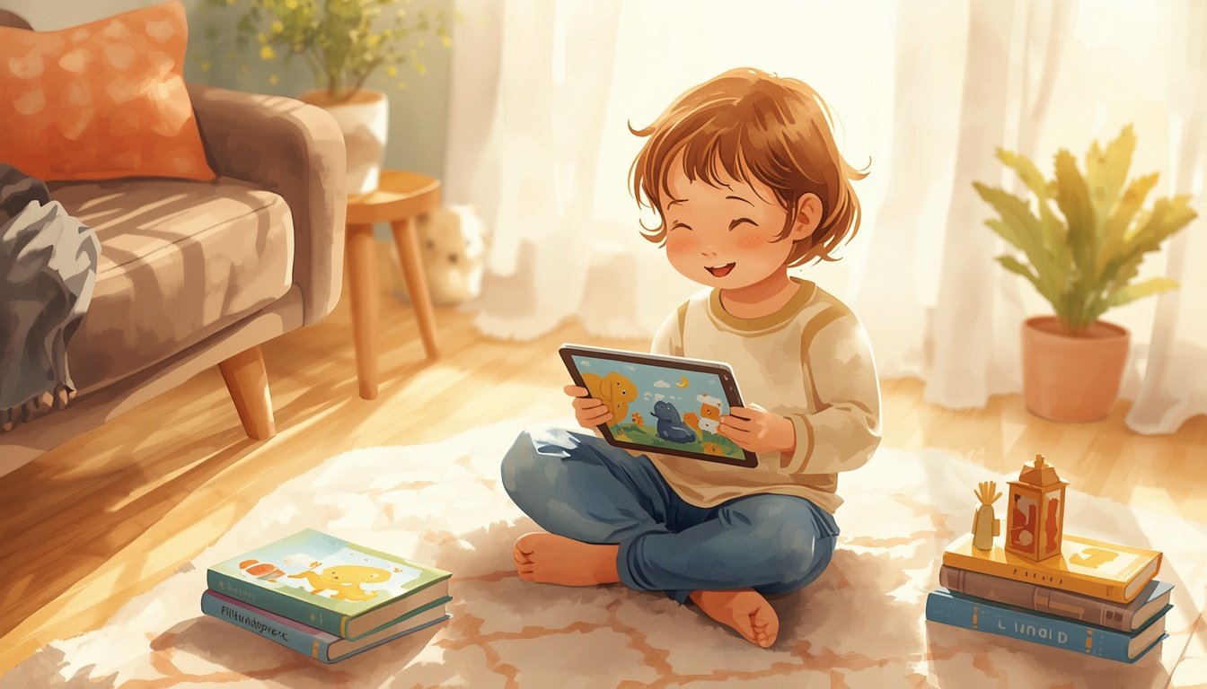 digital storybooks for kids — child enjoying screen time story