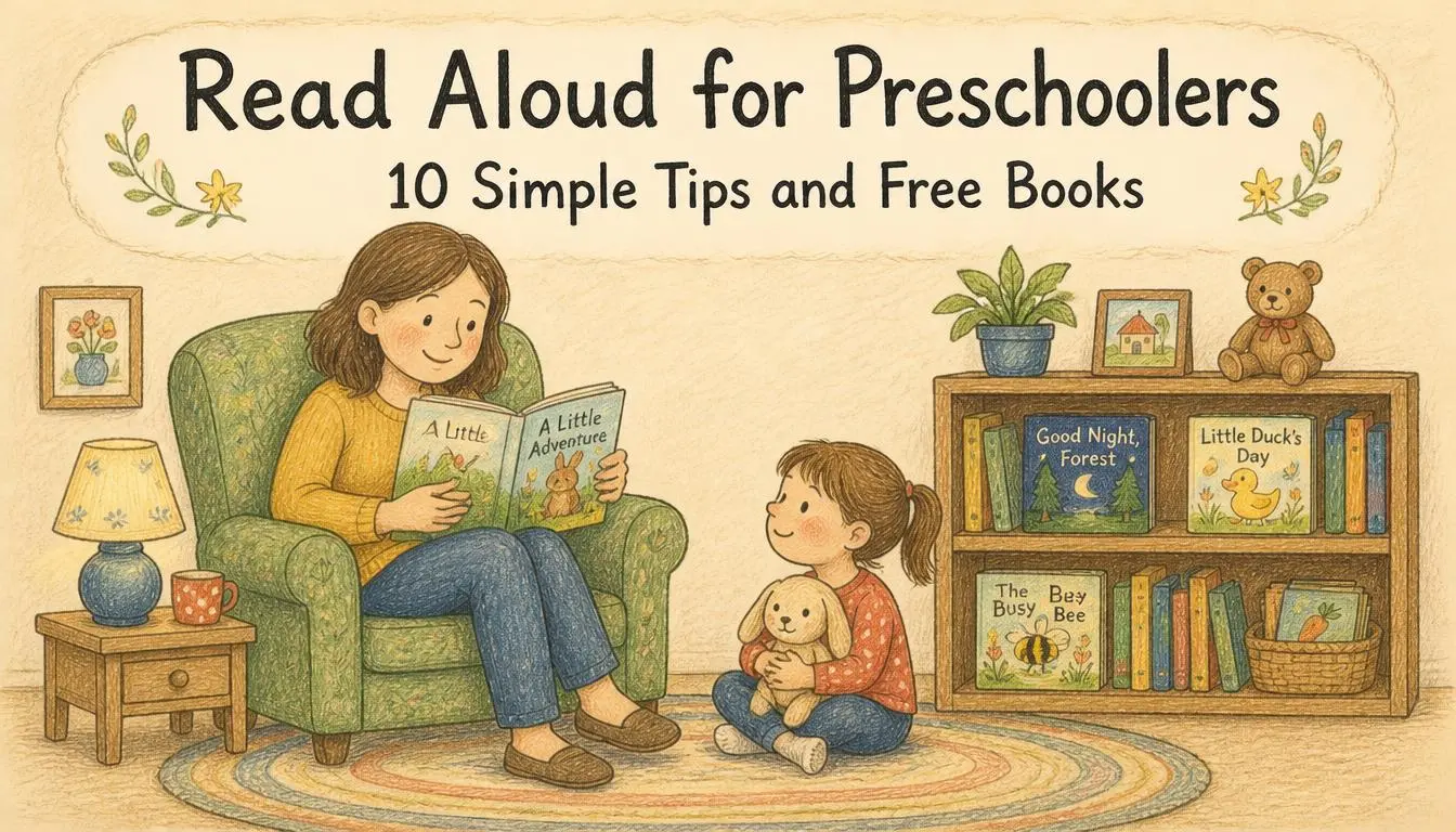 Parent and child enjoying read aloud for preschoolers on a cozy rug